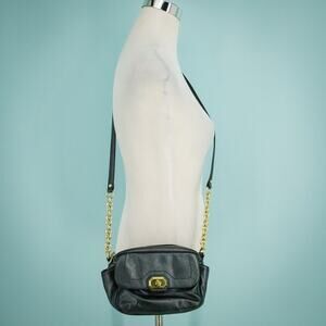 Coach Dark Navy Blue Black Campball Camera Gold Hardwear Leather Crossbody Bag